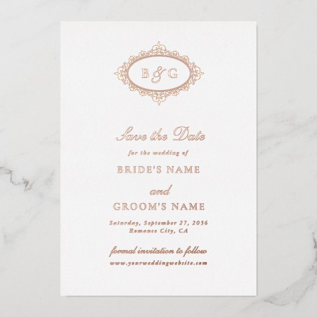 Invitation En Aluminium Véritable Rose Gold Foil Mariage blanc Enregistrer (Recto)