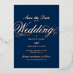 Invitation En Aluminium Véritable Rose Gold Foil Mariage Bleu Enregistrer 