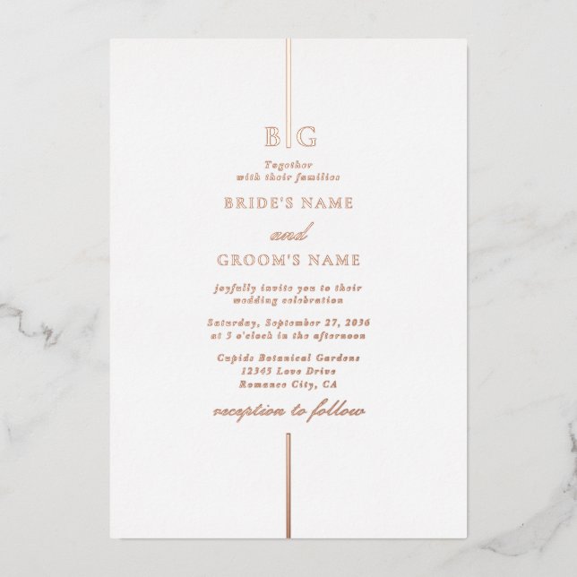 Invitation En Aluminium Véritable Rose Gold Foil Minimal Monogramme Mariag (Recto)