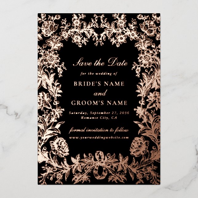 Invitation En Aluminium Véritable Rose Gold Foil Wedding Enregistrer la ca (Recto)