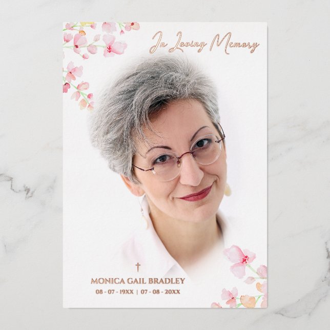 Invitation En Aluminium Véritable Rose Gold Photo Botanique Rose Branches  (Recto)