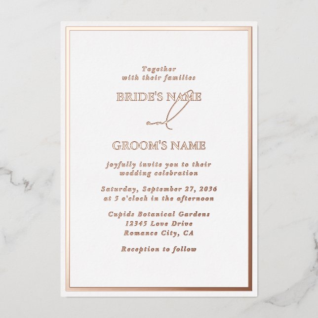Invitation En Aluminium Véritable Rose Or Feuille Moderne Mariage Blanc (Recto)