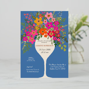 Invitation En Aluminium Verre à vin de brunch floral Mariage