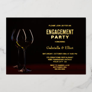 Invitation En Aluminium Verre à vin moderne Texte doré Fête de fiançailles
