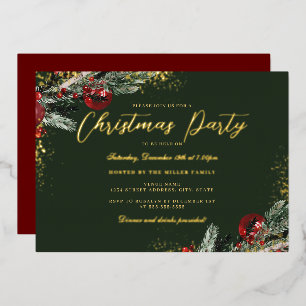Invitation En Aluminium Vert doré Foliage scintillant de Noël Fête