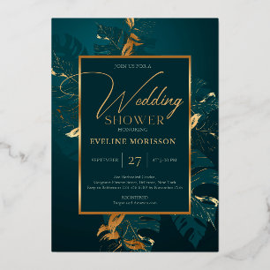 Invitation En Aluminium Vert émeraude et véritable or feuille mariage douc