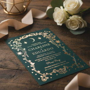 Invitation En Aluminium Vert forêt Orné Céleste Mariage