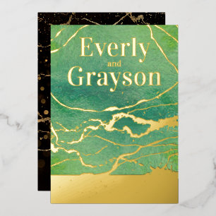 Invitation En Aluminium Vert Galaxy Agate Marbre Or Mariage