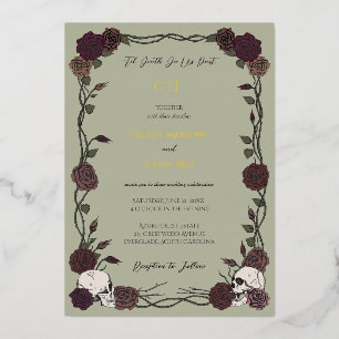 Invitation En Aluminium Vert mousse gothique jusqu'à la mort mariage feuil