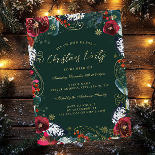 Invitation En Aluminium Vert Or Rouge Floral Tourbillon Noël