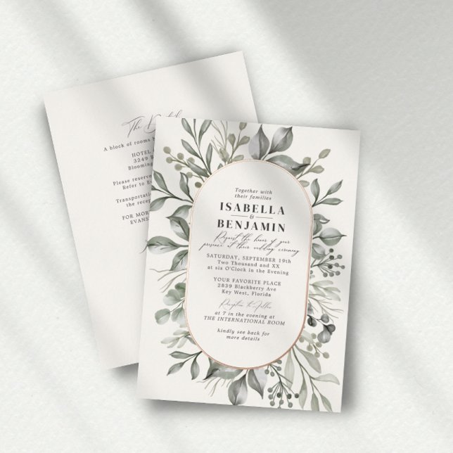 Invitation En Aluminium Vert Oval Ivory RSVP QR Code Mariage Rose Or (Créateur téléchargé)
