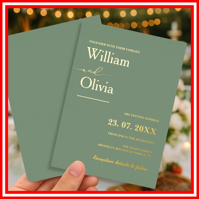 Invitation En Aluminium Vert Sauge | Mariage Or (Créateur téléchargé)