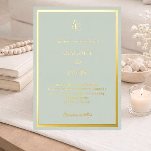 Invitation En Aluminium Vert sauge or moderne monogramme luxe mariage