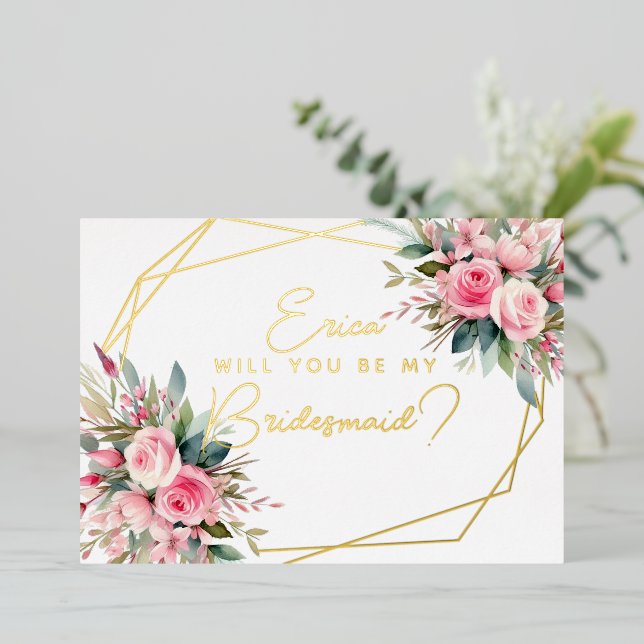 Invitation En Aluminium Veux-tu être ma demoiselle d'honneur ? roses roses (Debout devant)