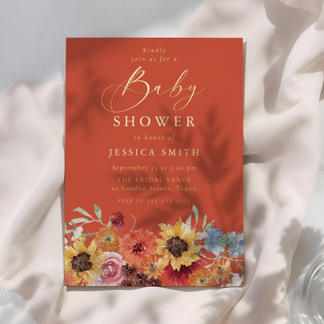 Invitation En Aluminium Vibrant Bold Floral Summer Baby Shower Gold (Créateur téléchargé)