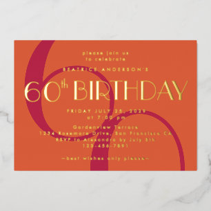 Invitation En Aluminium Vibrant Orange Magenta 60e Anniversaire Or