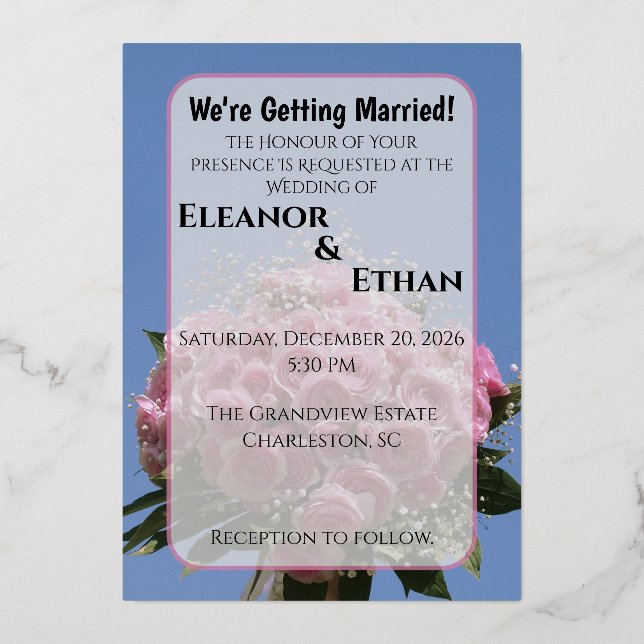 Invitation En Aluminium Vibrant Pink Rose Bouquet & Blue Sky Summer  (Recto)