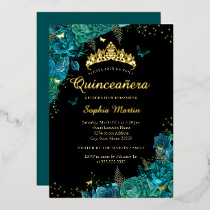 Invitation En Aluminium Vibrant Turquoise élégant papillon floral Quincean