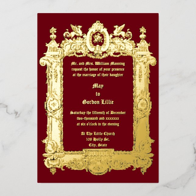Invitation En Aluminium Victorian Era Griffin Rocaille Frame Mariage (Recto)