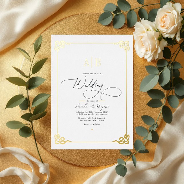 Invitation En Aluminium Vieux argent esthétique or et Mariage ivoire (Old Money Aesthetic Gold and Ivory Wedding Foil Invitation)