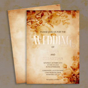 Invitation En Aluminium Vieux Parchemin avec Rose Mariage
