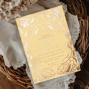 Invitation En Aluminium Vignes Fleurissantes Art Nouveau Or Botanique