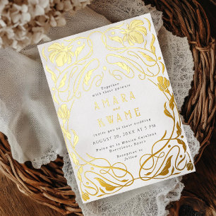 Invitation En Aluminium Vignes florales Botanique Art Nouveau Or