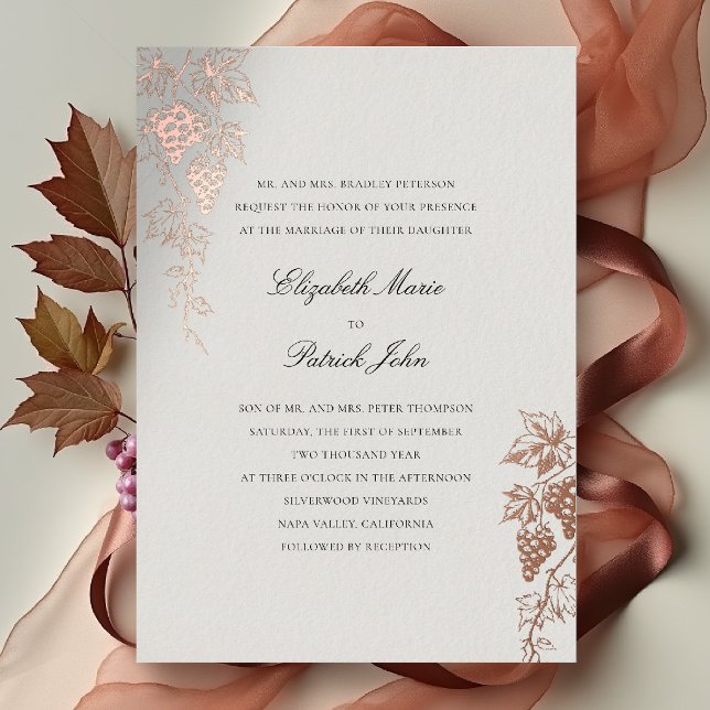 Invitation En Aluminium Vignoble d'automne Winery Moderne Classique Ecru M (fall vineyard wedding invitation winery grapevine formal modern classic black tie foil ecru)