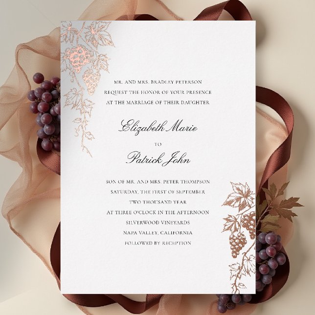 Invitation En Aluminium Vignoble Fall Winery Moderne Classique Mariage Per (fall vineyard wedding invitation winery grapevine formal modern classic black tie foil white)