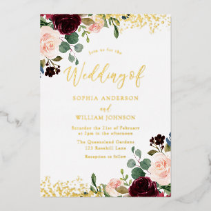 Invitation En Aluminium Vin rouge de Bourgogne Mariage doré scintillant