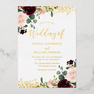 Invitation En Aluminium Vin rouge de Bourgogne Mariage Golden Sparkle