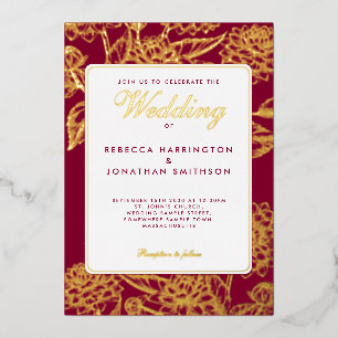 Invitation En Aluminium Vin vintage Floral Rouge or Mariage