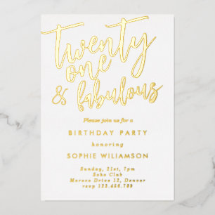 Invitation En Aluminium vingt et un ans et fabuleux anniversaire doré