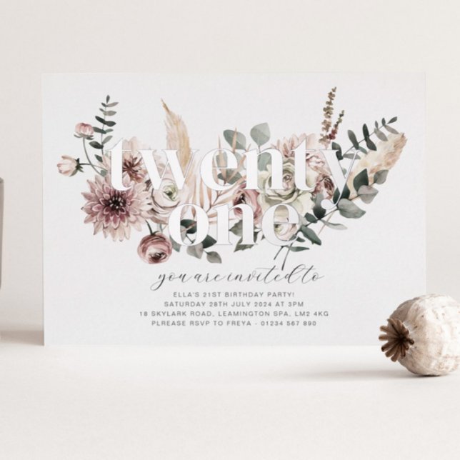 Invitation En Aluminium Vingt et une florales - 21e anniversaire - Argent (Créateur téléchargé)