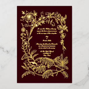 Invitation En Aluminium Vintage 1874 Frontière botanique florale