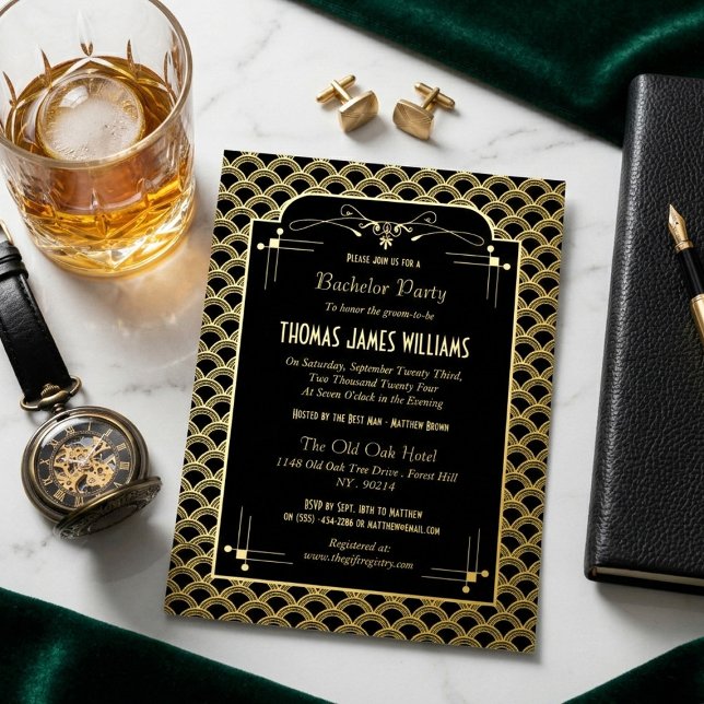 Invitation En Aluminium Vintage 1920's Art Deco Gatsby Bachelor Party Real (Créateur téléchargé)
