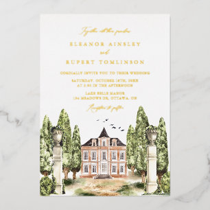 Invitation En Aluminium Vintage aquarelle Anglais Mariage du manoir