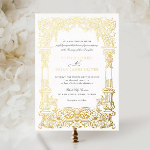 Invitation En Aluminium Vintage Arch Vins Ornement Frame Vrai Or