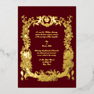 Invitation En Aluminium Vintage Baroque Rococo Bordure dorée avec Coeurs