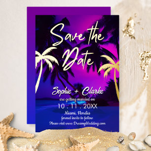 Invitation En Aluminium Vintage Beach Tropical Neon Enregistrer la date