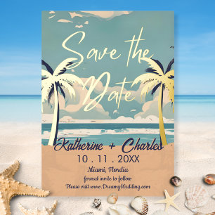 Invitation En Aluminium Vintage Beach Tropical Palm Enregistrer la date
