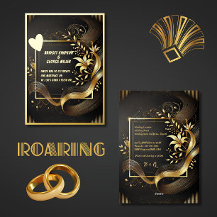 Invitation En Aluminium Vintage Black Gold Modern Art Deco Mariage réel