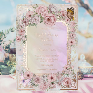 Invitation En Aluminium Vintage Champagne Peony Soirée de Thé de Douche Ma