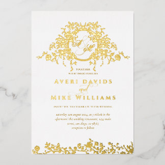 Invitation En Aluminium Vintage Classic Gold Mariage Floral