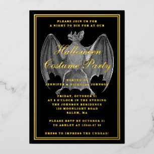 Invitation En Aluminium Vintage Costume de chauve-souris Parti Gold Foil