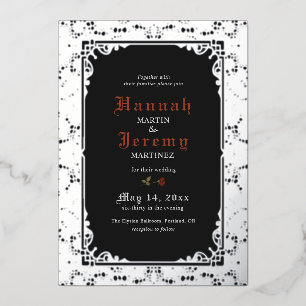 Invitation En Aluminium Vintage dentelle d'argent Élégante fhuile noire In