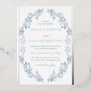Invitation En Aluminium Vintage Elegant Blue & Silver Mariage