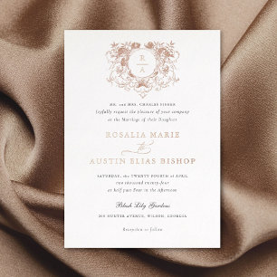 Invitation En Aluminium Vintage Élégant Cuir Floral Mariage Or