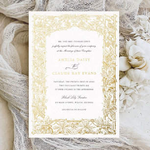 Invitation En Aluminium Vintage Élégant Vin Frame Gold Foil Mariage