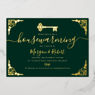 Invitation En Aluminium Vintage Emerald Green Gold Key Houclier Party
